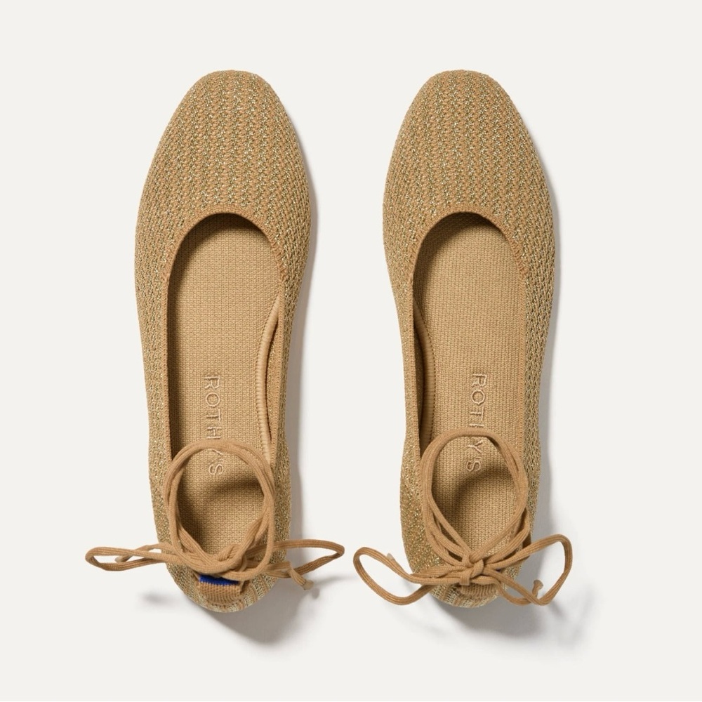 NWOT Rothy’s The Wrap Flats Lace Up Gold Sz 6